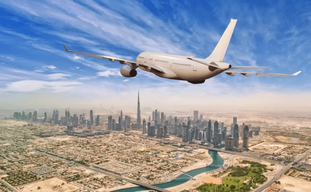 Avión volando sobre Dubai