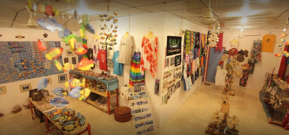 Souvenir and clothing shop interior on Thoddoo