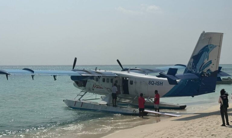 Seaplane on the water near Thoddoo island